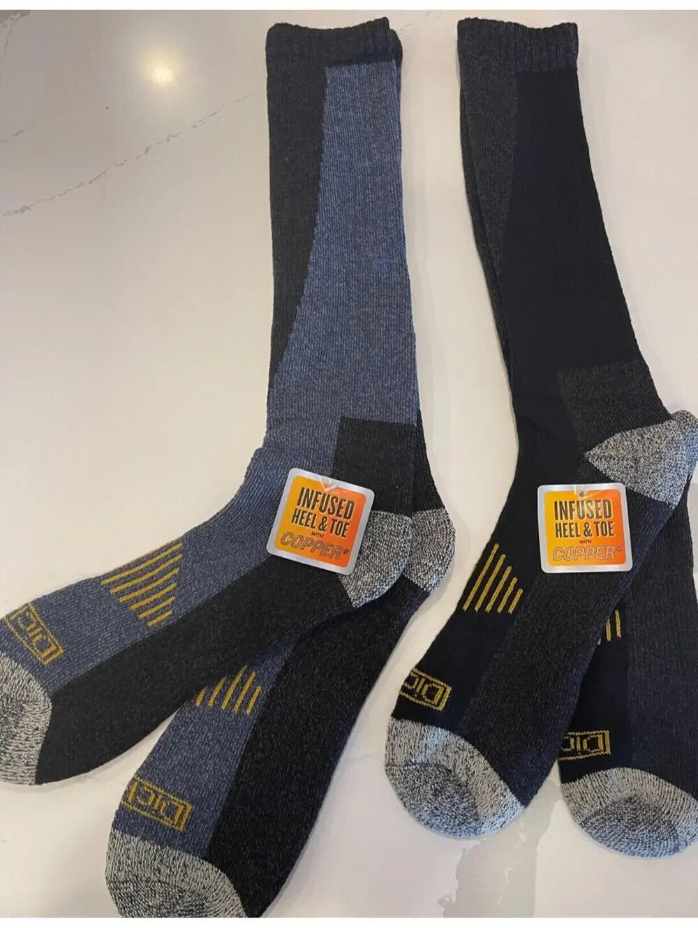 2 PAIRS DICKIES COPPER SHIN PROTECTOR BOOT LENGTH SOCKS MENS 6-12 BLUE & BLACK